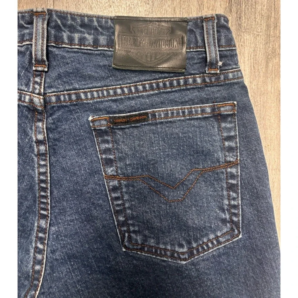 Harley-Davidson Y2K Biker Cut Off Denim Shorts Dark Wash Raw Hem Size 10